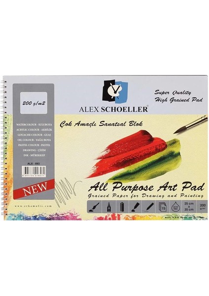 Çok Amaçlı Sanatsal Resim ve Eskiz Çizim Defteri 200 Gr. 25X35 Cm. 15 Yp.