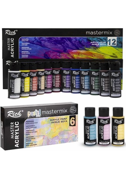 Supertrendtermix Akrilik Boya Seti 18 Renk x 60 Cc. 12 Canlı + 6 Pastel Renk