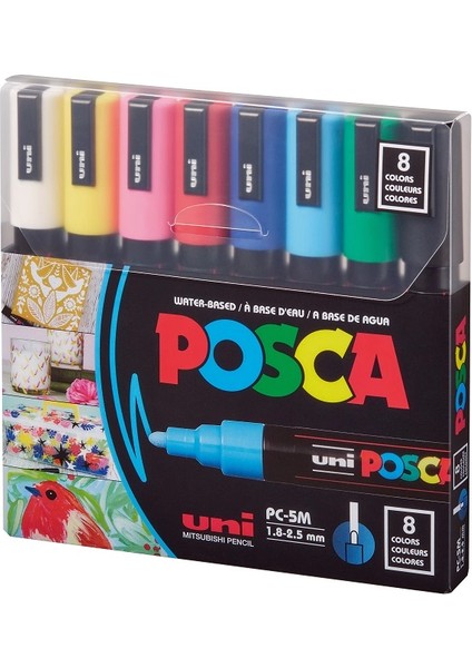 Posca Pc-5m 1.8-2.5 Su Bazlı Boyama Markörü Seti Ana Renkler 8 Renk