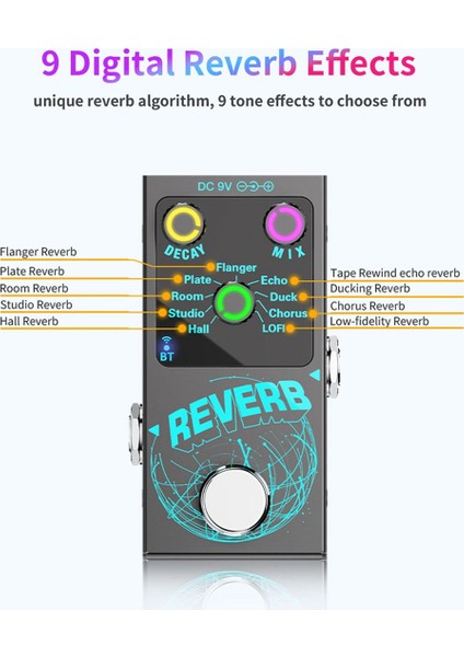 Yeni Bluetooth 5.4 Efektör Gitar Yankı Efektör Tek Blok Yankılanma Efektör Reverb Renkli Görsel Işık (Yurt Dışından) modelleri