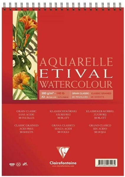 Etival Classic Sulu Boya Defteri Blok Üstten Spiralli 300 Gr. A3 30 Yaprak