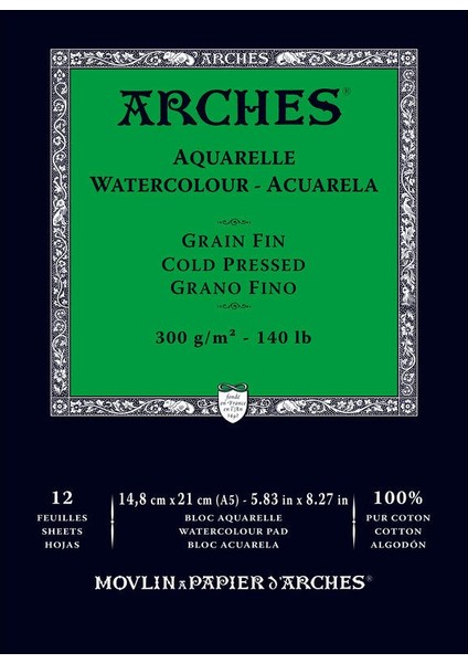 Sulu Boya Defteri Blok Soğuk Baskı - Orta Doku 300 Gr. 15X21 Cm. 12 Yaprak