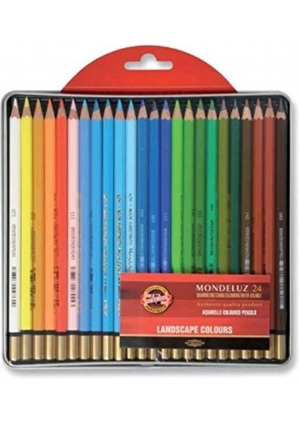 Mondeluz Aquarell Boya Kalemi Seti 24 Renk Metal Kutu Manzara Tonları