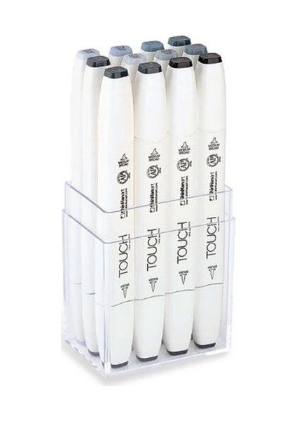 Touch Twin Brush Marker Fırça Uçlu Marker Seti 12 Renk Mavi/yeşil Gri Tonları