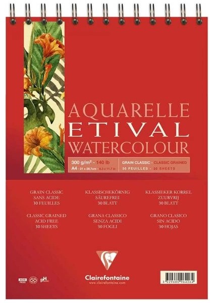 Etival Classic Sulu Boya Defteri Blok Üstten Spiralli 300 Gr. A4 30 Yaprak