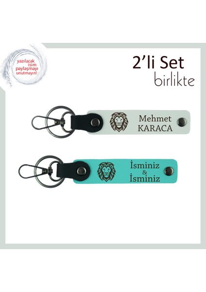 Kaplan Ruhunu Yansıtan Arkadaşa Özel Armağan, Isme Yazılabilir Deri Set, Beyaz-Turkuaz