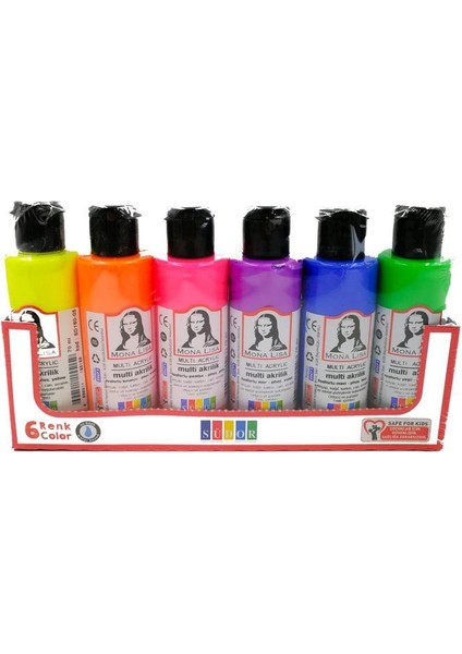 Mona Lisa Multi Akrilik Boya Seti 6 Fosforlu Renk x 70 Ml. Şişe