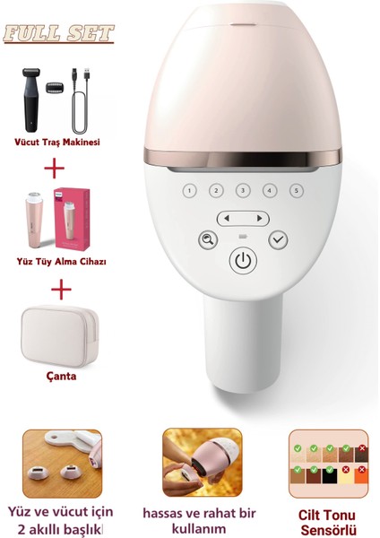 Lumea Lazer Epilasyon Ipl Tüy Alma Cihazı, Çanta Hediyeli, Yüz ve Vücut ve Hassas Bölge Kullanımı, Kablolu/kablosuz + Tüy Alma Cihazı Tıraş Makinesi +Mutfak Tartısı (Onerous)