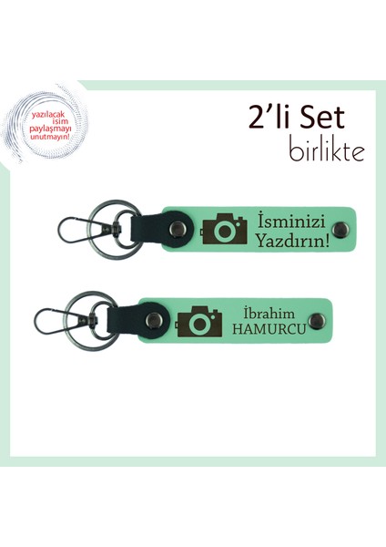 Doğum Gününe Özel Anı Yakalayan Tasarım, Fotoğraf Makinesi Figürlü Deri Set, Açık Yeşil-Açık Yeşil