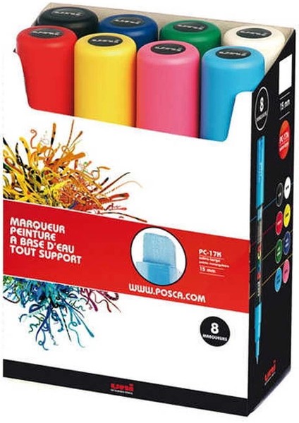 Posca PC-17K 15.0 Su Bazlı Boyama Markörü Seti Ana Renkler 8 Renk
