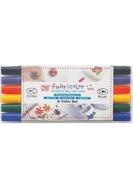 Fabricolor Twin Çift Uçlu Kumaş Tekstil Boyama Kalemi Seti 6 Renk