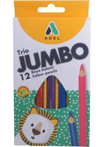 Jumbo Üçgen Kuru Boya Kalemi 12 Renk Tam Boy
