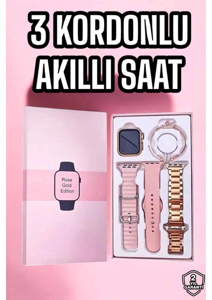 Akıllı Saat Amoled Ekran 3 Kordonlu Aksesuar Hediyeli Sesli Görüşme