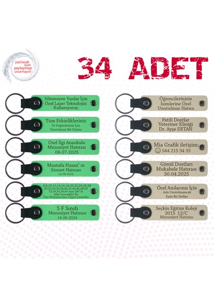F Yeşili & S Kahve, Türkçe Öğretmeninden Sınıfına Hatıra, 34’lü Set, Kişisel Mesajlı Anahtarlık