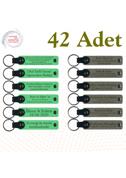 F Yeşili & Kül Gri, Ingilizce Öğretmeninden Sınıfına, 42’li Set, Kişisel Yazılı Hatıra Anahtarlık