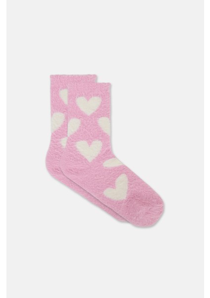 Fluffy Heart Soket Çorap