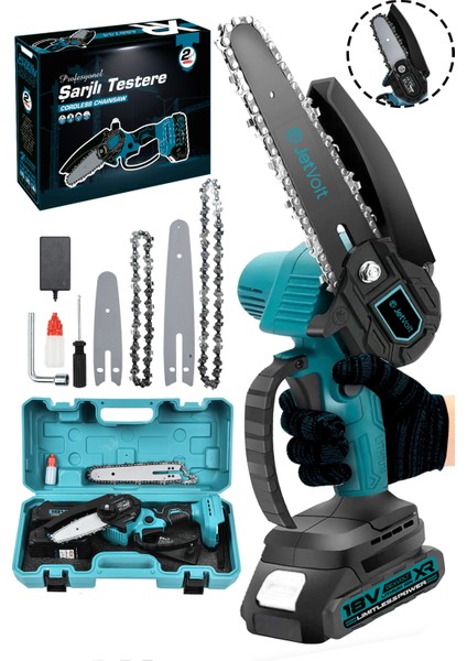 Jetvolt Profesonel Metal Dişli 18V 1.5AH Şarjlı Dal Budama Testeresi - Mavi
