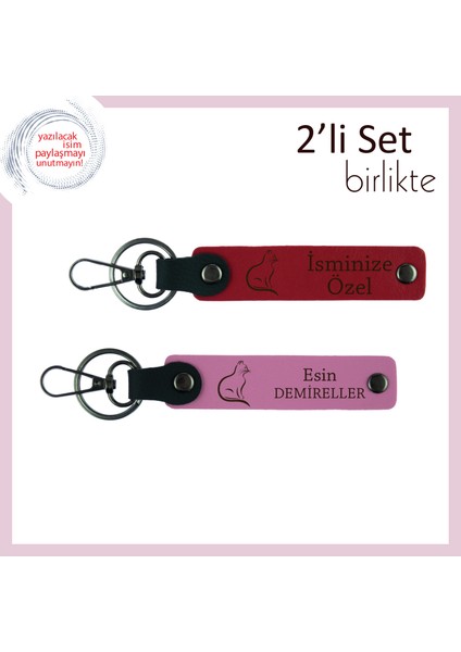 Patili Tarzlara Tamamlayıcı Hediye, Isme Özel Yazılı Anahtarlık, Kırmızı-Pembe