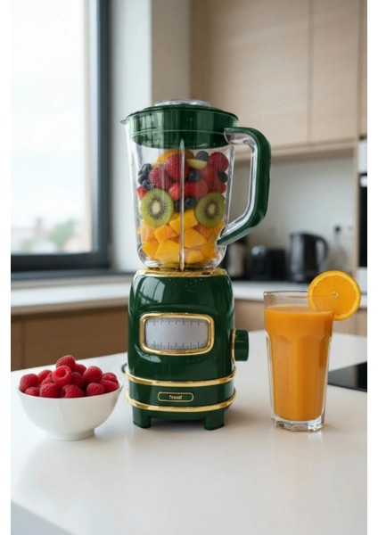 Kişisel Blender Seti Öğütücülü Smoothie Şişeli Blender 1,0 Litre Blendir Seti FR-BL01 Retroblend