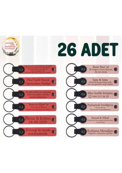Nar Çiçeği & Yavru Ağzı, 26’lı Set, Isim Yazılabilen Deri Anahtarlık, Doğa Turu Ekibine Küçük Hediye