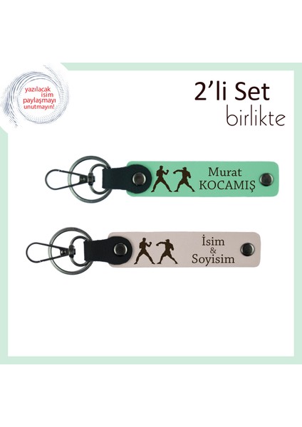 Antrenman Azmini Yansıtan Hediye, Boks Eldivenli, Kişisel Yazılı Anahtarlık, Açık Yeşil-Pudra