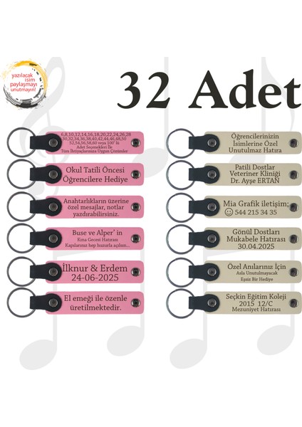 Pembe & Sütlü Kahve, 32’li Set, Isim ve Tarihli Deri Hediyelik, Voleybol Takımına Motivasyon Anısı