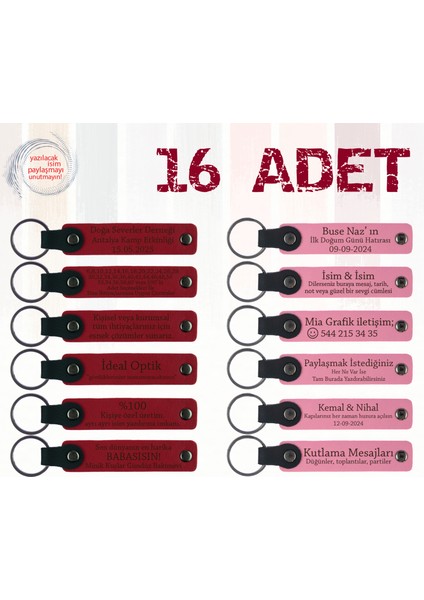 Kırmızı & Pembe, Isim Yazılı Anlamlı Deri Hediyelik, Bisiklet Turu Ekibine Özel Anı 16’li Set