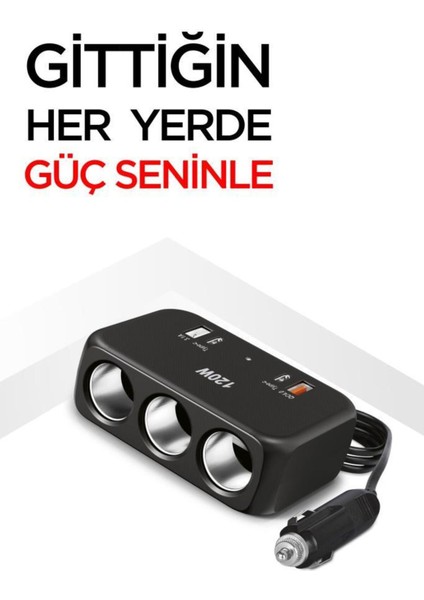G18 120W Çoklu Çıkışlı Araç Şarj Cihazı – 2x Type-C, Usb, Qc4.0 & 3 Çakmaklık Girişli modelleri