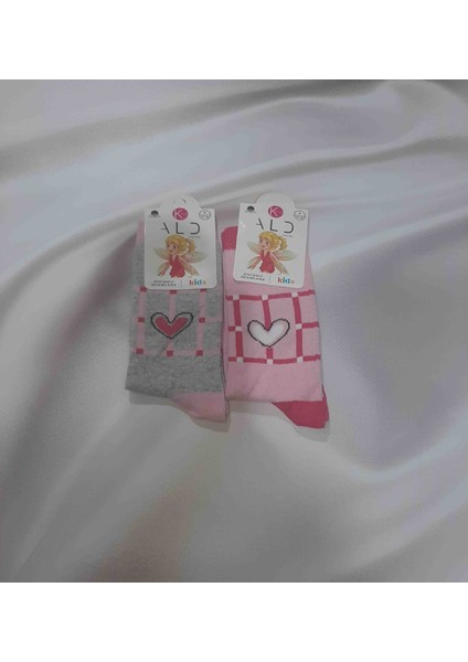 Pembe 4'lü Renkli Kalp Desenli %80 Pamuk Cotton %15 Polyamide %5 Elastan Kız Çocuk Soket Çorap 9-10 yaş fiyatları
