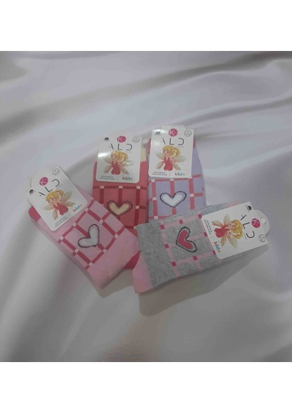 Pembe 4'lü Renkli Kalp Desenli %80 Pamuk Cotton %15 Polyamide %5 Elastan Kız Çocuk Soket Çorap 9-10 yaş fırsatları
