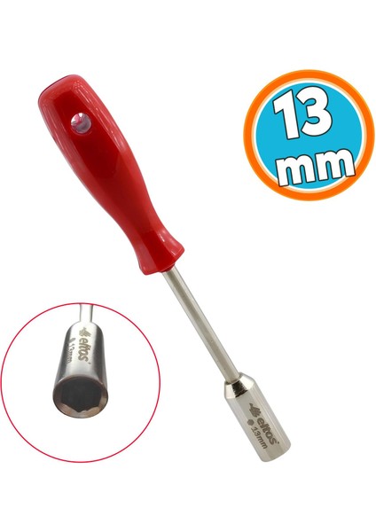 1 Adet 230 mm Lokma Uçlu Tornavida 13 mm Altıgen Köşeli 23 cm Plastik Saplı