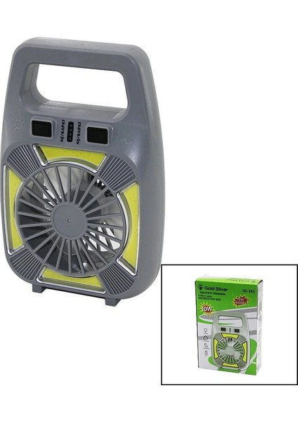 2in1=mini Fan - Fener USB Şarj 2 Kademe Hız Lamba=4 Fonksiyon - 10W Su Geçirmez Taşıma Kulp Mini Vantilatör GS-265 (5047)