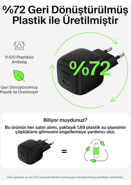 Kompakt Duvar Hızlı Şarj Cihazı 45 W + Usb-C - Usb-C Kablosu modelleri