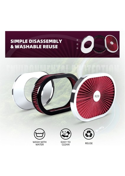 Araba Oval Hava Temizleyici Filtre 12X2 Inç Hava Filtresi Akış Arıtıcı 5-1/8 Inç Arayüz Boyun Kırmızı (Yurt Dışından) indirimleri