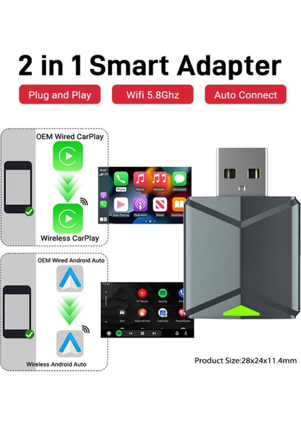 Kabloludan Kablosuza 2'si 1 Arada Aı Kutusu Carplay 5g Wif ve Bluetooth 5.0 Android Auto Tak ve Çalıştır Endüktif Olmayan Bağlantı (Yurt Dışından) fiyatları