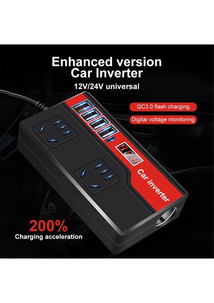 Araba Güç Invertörü Dc 12V/24V'DAN Ac 220V'A Otomatik Güç Dönüştürücü 2000W 4usb Portlu Dijital Ekranlı Araba Güç Adaptörleri, B (Yurt Dışından) indirimleri