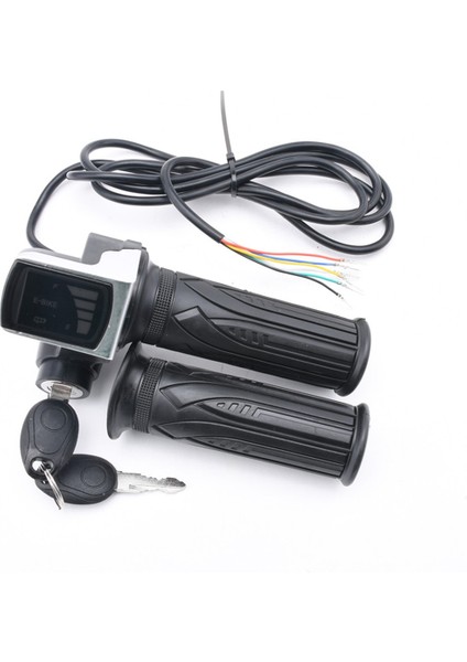Elektrikli Bisiklet Gaz Kelebeği Tutacağı Elektrikli Bisiklet Scooter Twist Gaz Kelebeği Tutacakları LCD Ekran ve Güç Anahtar Kilidi 36V (Yurt Dışından)
