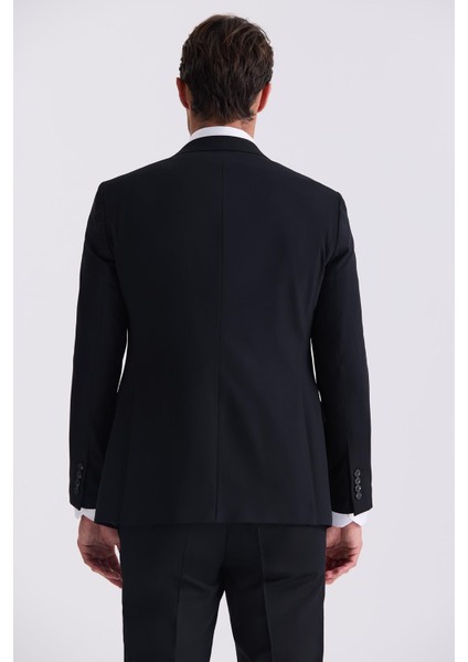Siyah Sivri Yaka Slim Fit Takım Elbise