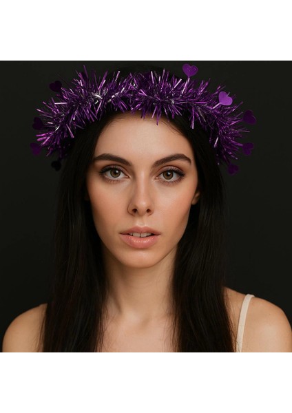 Kalp Püsküllü Gece Parıltısı 3 Modlu Led&amp;apos;li Işıklı Taç Mor Renk (4887) fiyatları