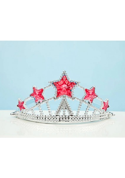 Kırmızı Yıldız Taşlı Plastik Kraliçe Prenses Elsa Tacı Çocuk Boy (4887)