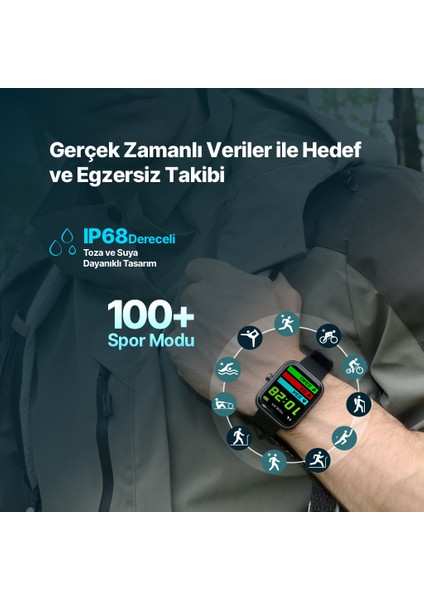 Tempus 47 mm Dikdörtgen Kasa Akıllı Saat Siyah 2S09W