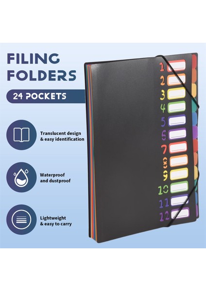 24 Temiz Cep Genişleyen Dosya Klasörü 12 Renkli Sekmeleri, 300 Sayfa Tutar, Dosya Organizatörü, Kapakta 1 Adet Kapakta Numaralı Dizin (Yurt Dışından) fırsatları