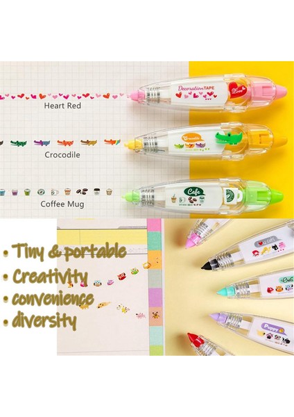 Kendin Yap Karikatür Baskı Tipi Dekoratif Kalem, Ally-Pocket Bant Kalem, C-12 Adet (Yurt Dışından) modelleri