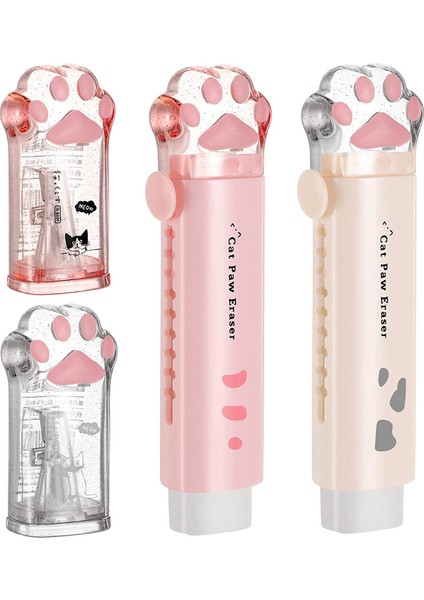 4 Adet Sevimli Kedi Pençe Kalemlatıcı ve Kedi Pençe Şeklindeki Geri Çekilebilir Silgi Kawaii Kalemle Eti Kedi Okulu Malzemeleri (Yurt Dışından)