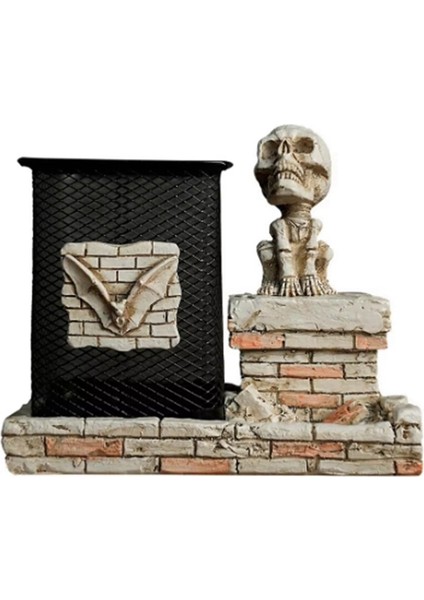 Makyaj Fırçası Tutucu Cadılar Bayramı Iskeleti Reçine Heykel Pencil Konteyner Tutucu Masaüstü Kırtasiye Organizatörleri Kalemler Için C Için (Yurt Dışından)