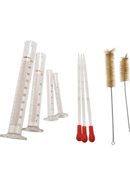4 Silindirin Ölçülmesi - 5ml, 10ML, 50ML, 100ML - Premium Cam - 2 Temizleme Fırçası + 3 x 1ml Cam Pipetler Içerir (Yurt Dışından)