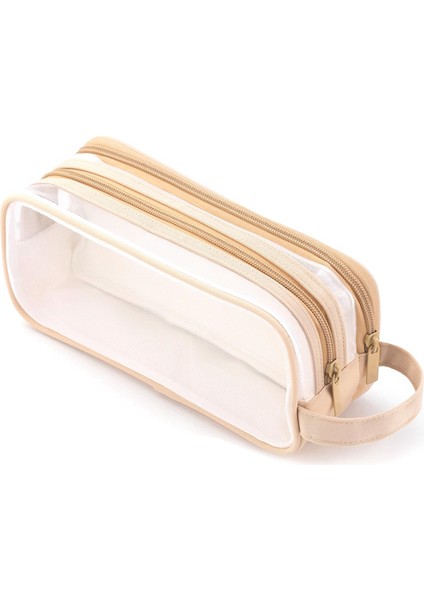 Grid Mesh Kalem Kutusu 2 Bölmeli Kalem Çantaları Öğrenciler Için Açık Kahverengi (Yurt Dışından)