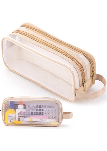 Grid Mesh Kalem Kutusu 2 Bölmeli Kalem Çantaları Öğrenciler Için Açık Kahverengi (Yurt Dışından) fiyatları