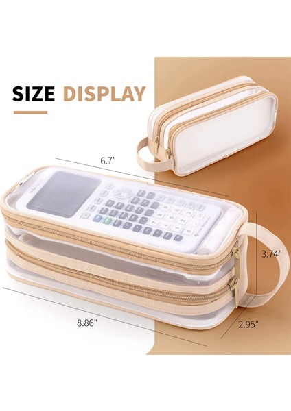 Grid Mesh Kalem Kutusu 2 Bölmeli Kalem Çantaları Öğrenciler Için Açık Kahverengi (Yurt Dışından) modelleri