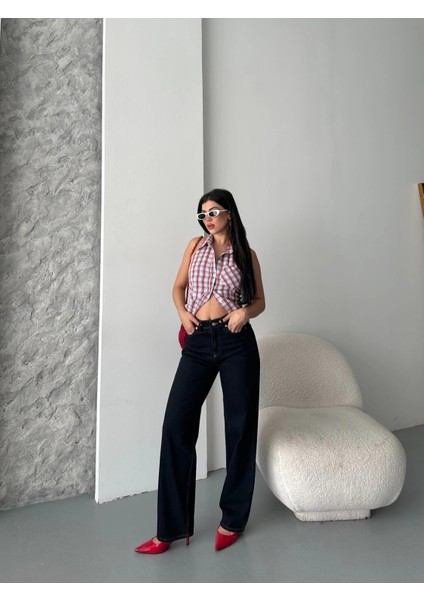 Palazzo Süper Taş Enzim Tint Yıkama Koyu Lacivert Jeans Pantolon D2008 fiyatları